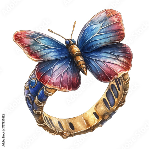 Butterfly Ring, watercolor vector, isolated on a white background.