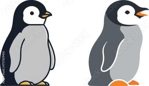 Cute Flat Design Penguin Characters Standing Side by Side