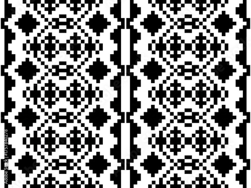 Ethnic seamless, Pixel patterns with simple shapes. Tribal and ethnic fabrics. Simple geometric pattern elements are best used in design, textile printing.