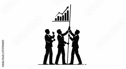Teamwork and success, business people raising a chart symbolizing growth and achievement.