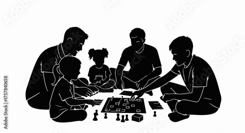 Diverse family enjoys a fun board game night together, creating joyful memories indoors.