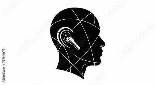 Futuristic silhouette of a human head with integrated technology and data connections