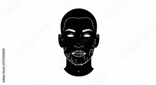 Stylized silhouette of a man's face with geometric beard patterns