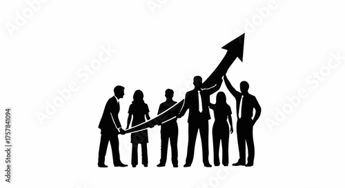 Teamwork drives business growth and success with upward trending arrow