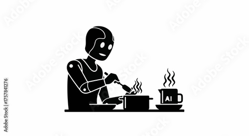 Robot preparing a meal, symbolizing artificial intelligence in domestic tasks and future automation.