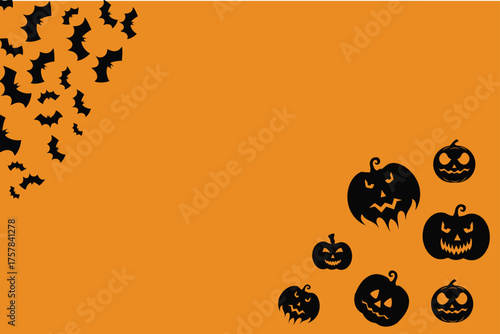 Halloween pumpkin seamless banner. Spooky squash lanterns silhouettes, scary jack-o-lanterns halloween flat vector background illustration. Halloween holiday  poster , Background of halloween pumpkins