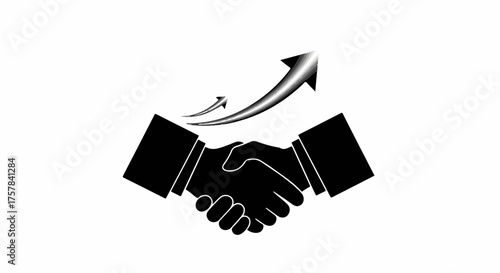 Successful business partnership symbolized by a handshake and upward growth arrow