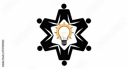 Diverse group of people collaborating to spark a brilliant idea, symbolizing teamwork and innovation.