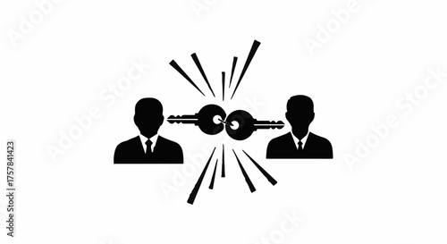 Two people connected by shared keys, symbolizing partnership and access