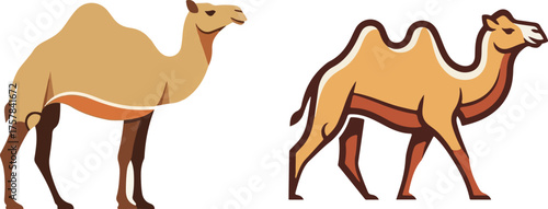 Flat Graphic Vector Art of Two Dromedary Camels in Brown Tones