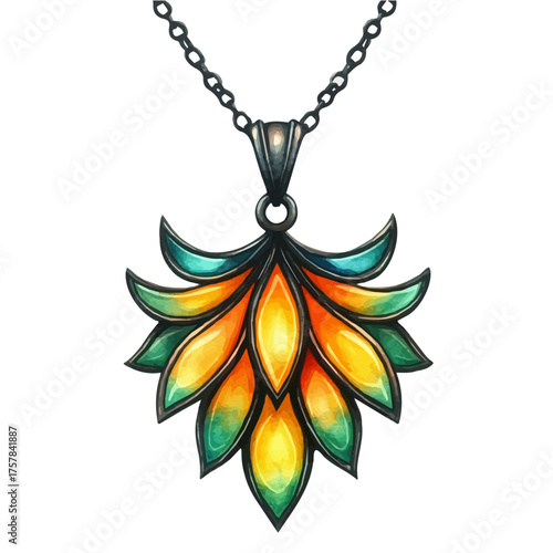 Boho Pendant, watercolor drawing vector, isolated on a white background.
