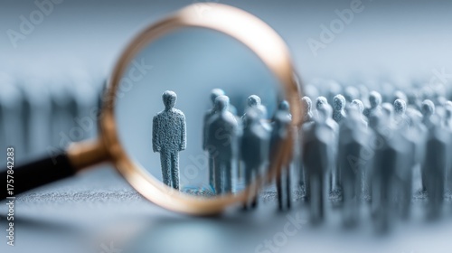 Human resources concept with magnifying glass and miniature figures of people