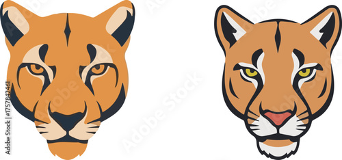 Stylized Feline Head Illustration with Earth Tones and Bold Lines