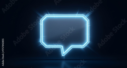 A bright neon speech bubble glowing in a dark room