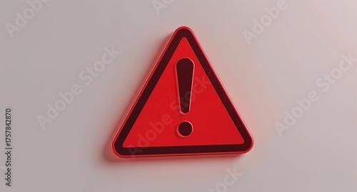 A bright red warning symbol with an exclamation mark on a plain background