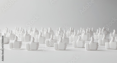 A multitude of white thumbs-up icons arranged on a minimalist background, symbolizing approval and positive feedback.