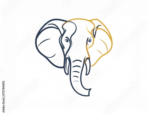 Stylized Elephant Head Logo with Blue and Gold Line Art on White Background