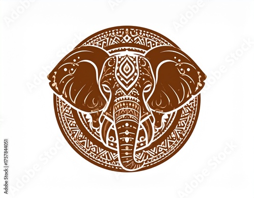 Brown Elephant Head Mandala Design on White Background
