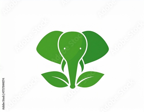 Green Elephant Logo with Leaves on White Background