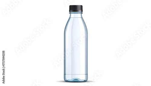 A light-blue plastic water bottle with a black cap is depicted against a white background.