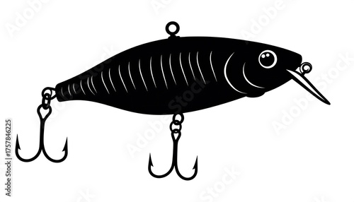 Fishing Lure Silhouette - Angling Bait with Hooks for Sport Fishing.