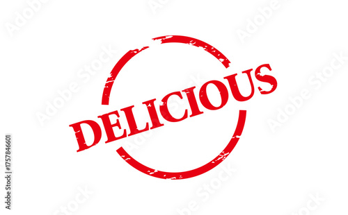 DELICIOUS - Red Rubber Stamp with text message DELICIOUS
