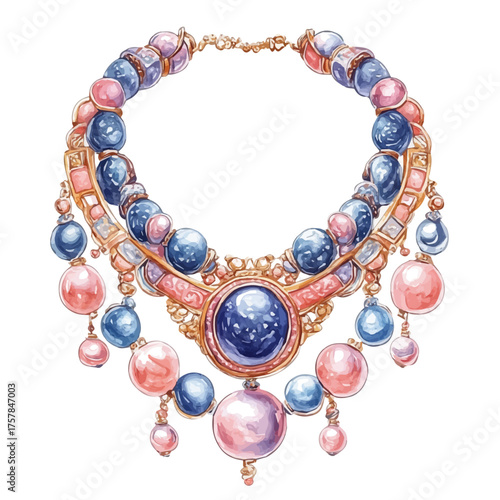 Bead Choker, watercolor painting vector, isolated on a white background.