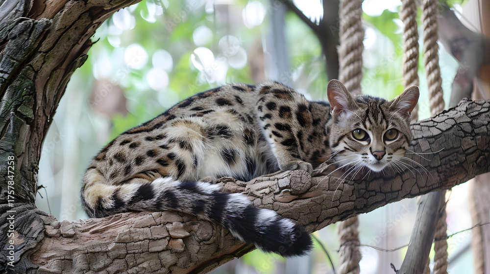 Fototapeta premium Cat resting on tree branch