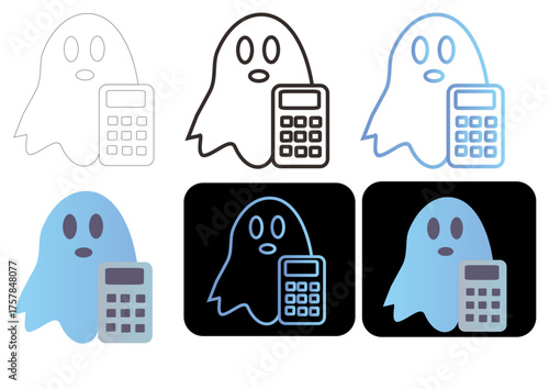Cute cartoon ghost with calculator, minimal illustration for Halloween or spooky themes