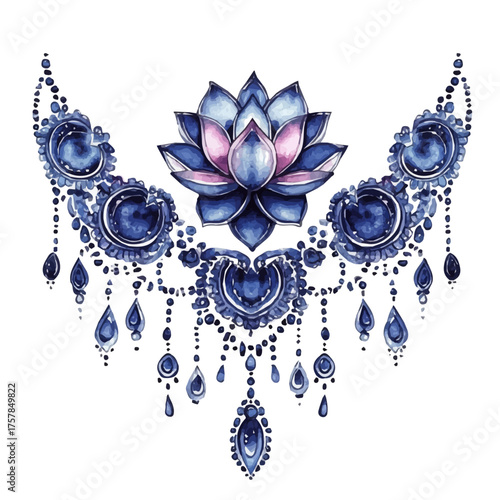 Back Necklace, watercolor painting vector, isolated on a white background.