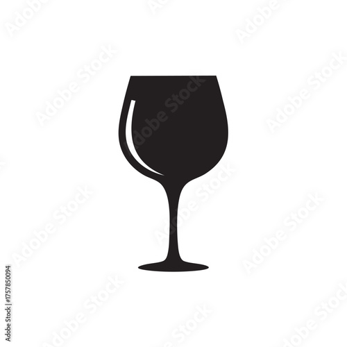 Elegant Black Silhouette of a Wine Glass with a Curved Rim