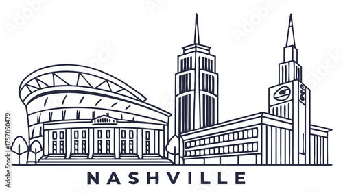 Nashville skyline vector art showcases iconic tennessee buildings with a modern twist. Perfect for citythemed designs and travel promotions.