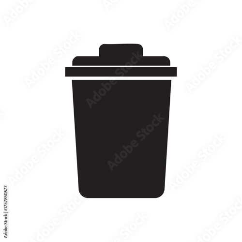 Simple Black Silhouette of a Trash Can with Lid