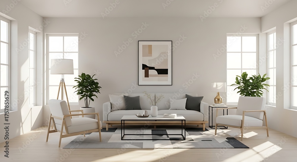 custom made wallpaper toronto digitalStylish bright living room interior design featuring a modern couch, chairs, and plants