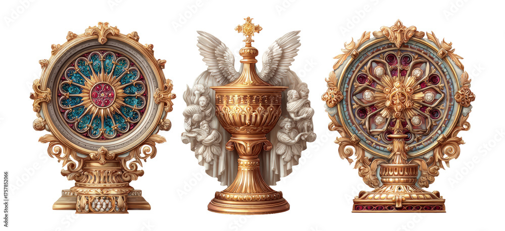 Obraz premium Ornate Religious Trophy Collection with Colorful Glass Elements