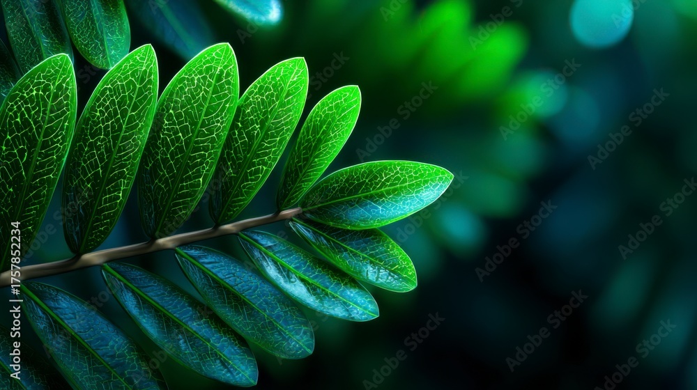 Obraz premium A Close-up View of Lush Green Leaves Showcasing Their Intricate Texture and Vibrant Color, Emphasizing the Beauty of Nature's Design and Plant Life
