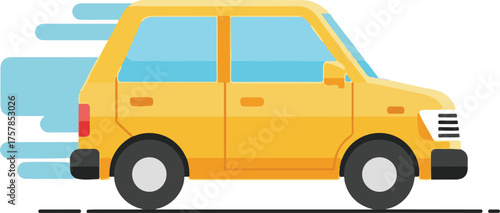 Minimalist Yellow Car Vector Illustration with Motion Effect