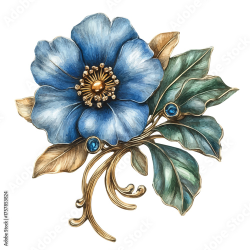 Antique Brooch, watercolor illustration vector, isolated on a white background.