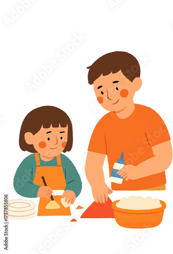 Brother Making Crafts with Sibling Vector
