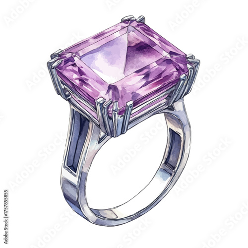 watercolor of Amethyst Ring, vector, isolated on a white background.