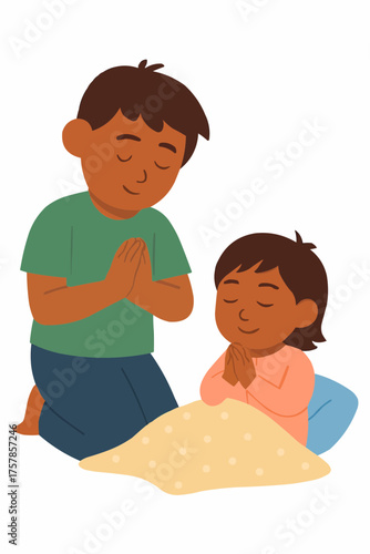 Brother Praying with Sibling Vector
