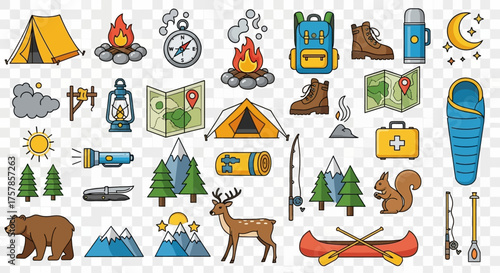 camping icons set