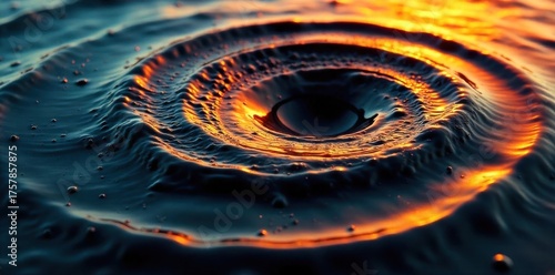 A swirling vortex of shimmering, iridescent oil slick on dark water, symbolizing deceptive allure and hidden desires. A high angle, abstract macro photograph of a swirling vortex of shimmering,