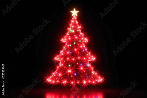 Modern Firework Christmas Tree Geometric bursts of light creating a contemporary festive evergreen form. A modern Christmas tree shape constructed from sharp, geometric bursts and lines of bright,