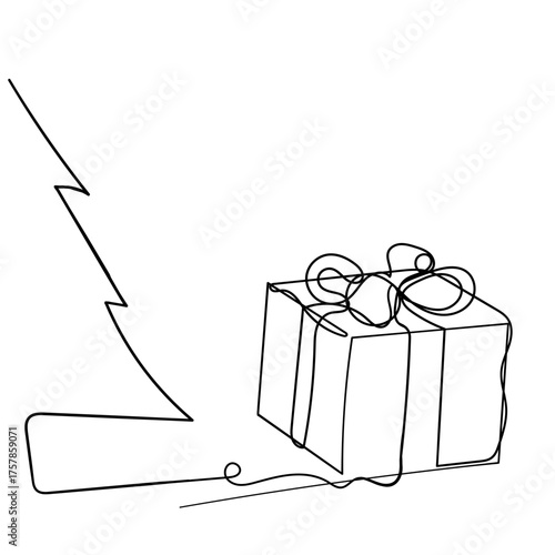 continuous line drawing christmas tree