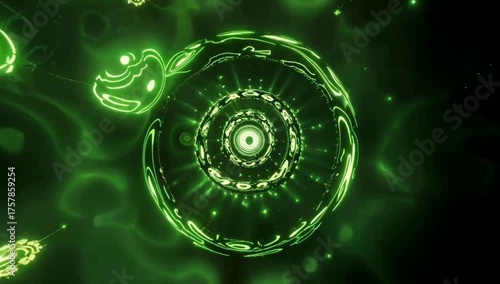 Futuristic abstract background video featuring a glowing neon green energy vortex with fluid, organic patterns.