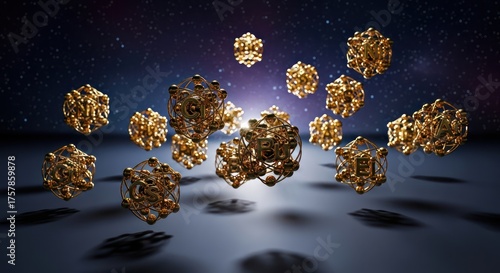 Golden Structures in Cosmic Space: Abstract Molecular Geometry and Particle Display
