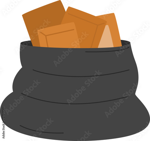 Cartoon Open Garbage Bag of Gold Bars