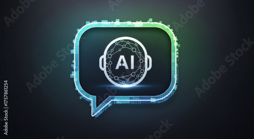 Futuristic ai chat bubble icon with face outline represents artificial intelligence, advanced communication, and cuttingedge technology in a digital world