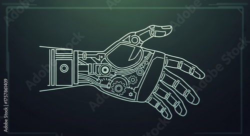 Futuristic robotic hand design with intricate mechanical details, showcasing advanced technology, engineering, and the potential of artificial intelligence and automation